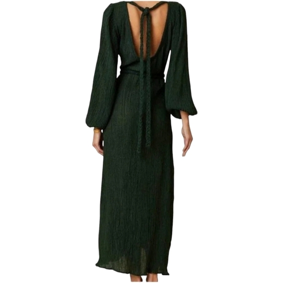 Savannah Morrow Zuni Dress in Emerald Green Long Sleeve Midi NWT XS Silk Bamboo - Picture 2 of 10